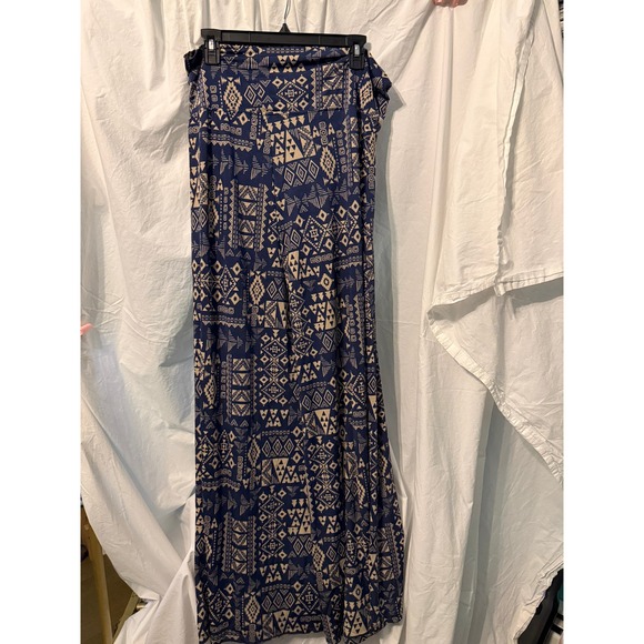 French Laundry Pants - French Laundry Woman Navy Blue Tan Tribal Geometric Wide Leg Palazzo Pants 1X